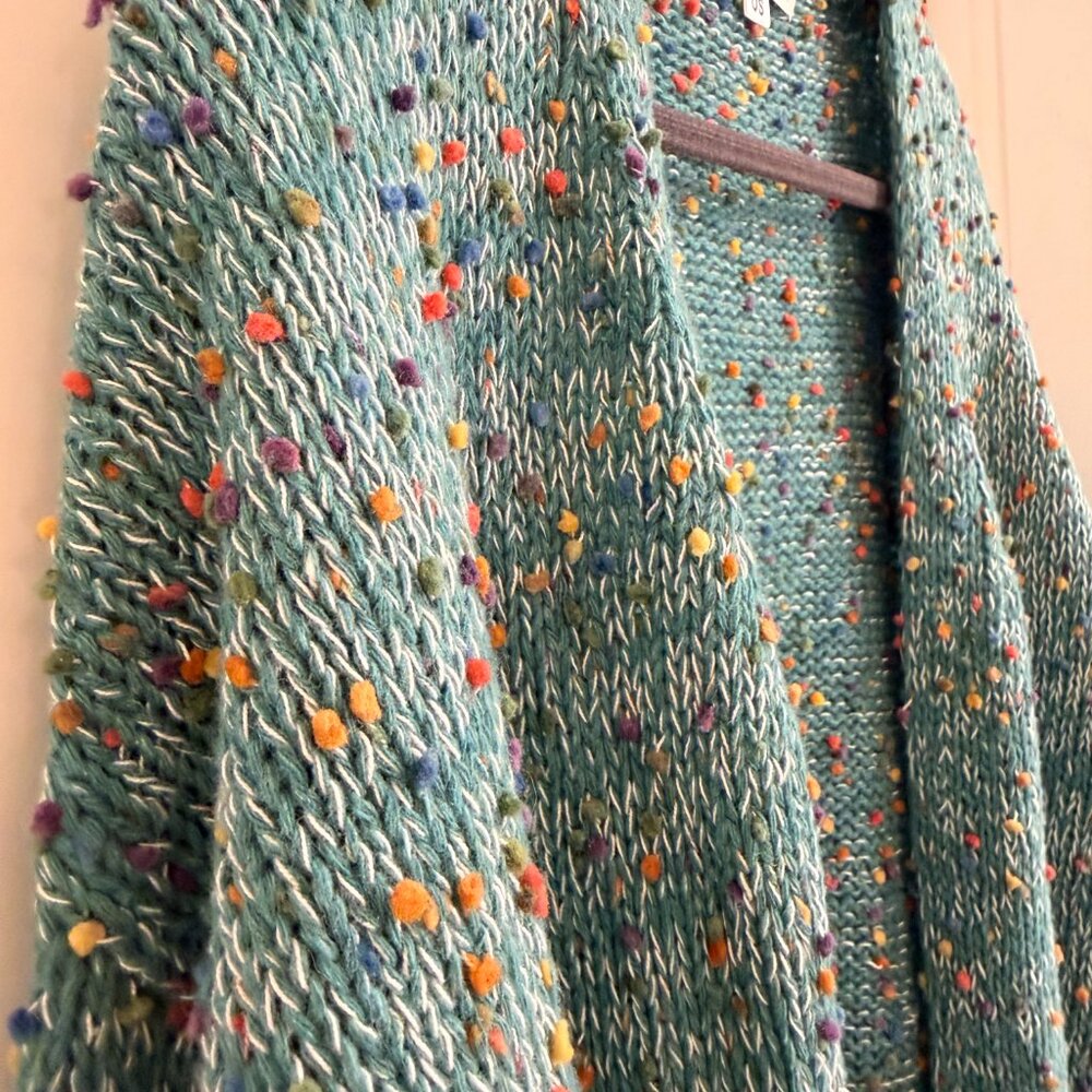 Blakeley Confetti Knit Cardigan OS Teal Multicolor Speckled Chunky Sweater - Picture 4 of 9